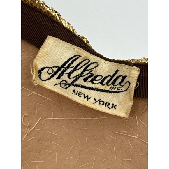 Vintage Alfreda New York Beaded Juliet Hat Tan Gold Metallic Trim Skullcap Cap main image 10